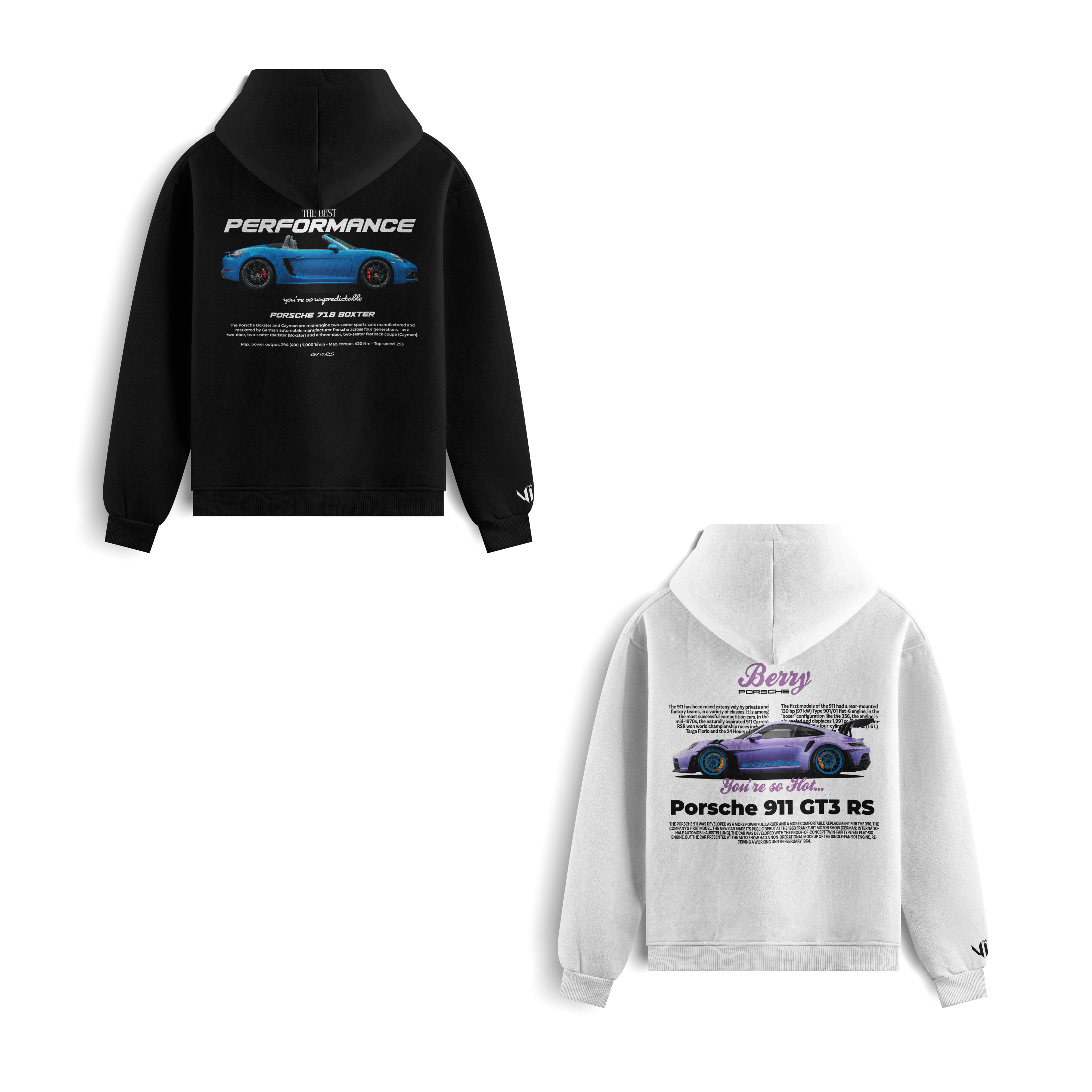 Porsche 718 Boxster and Porsche Berry sweatshirts