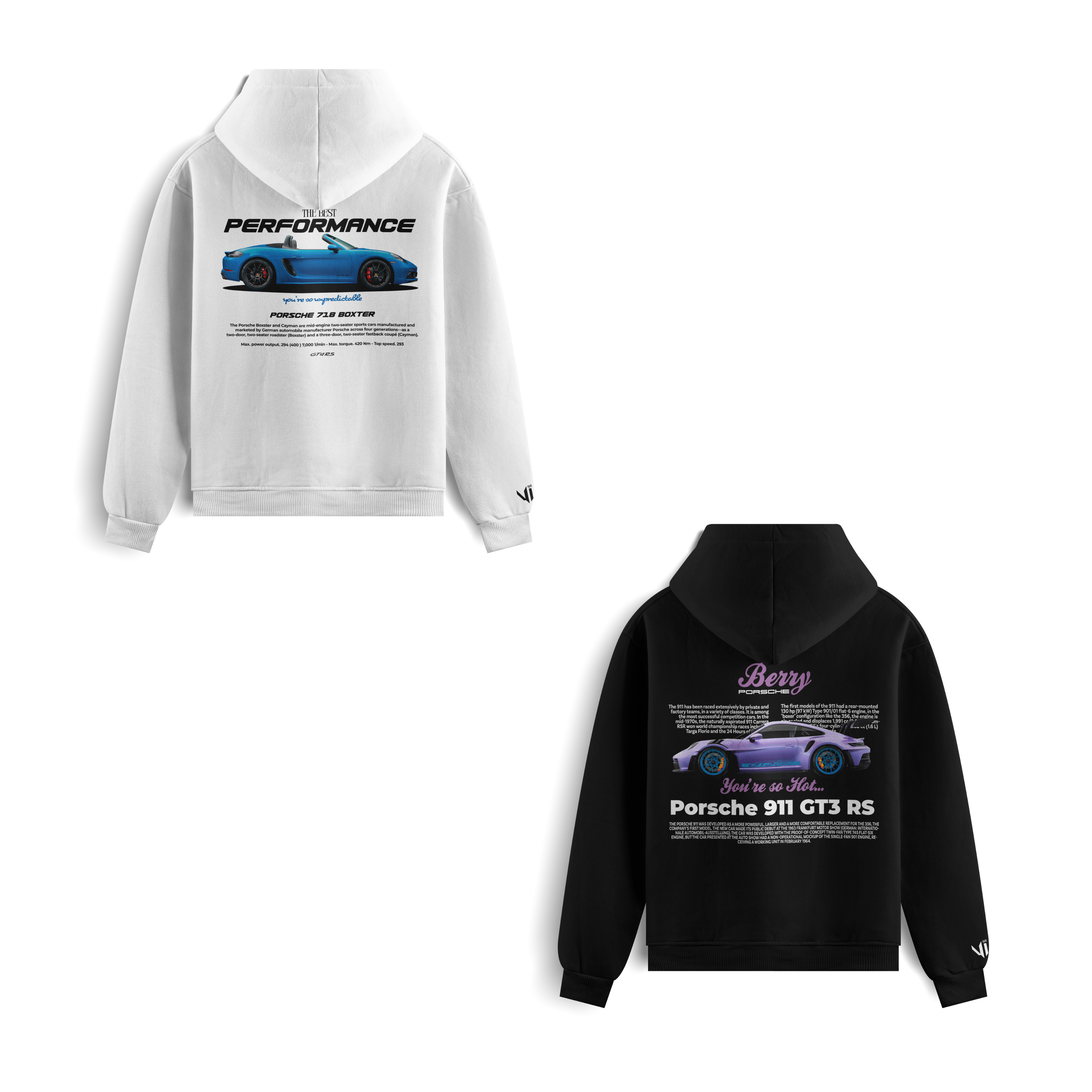 Porsche 718 Boxster and Porsche Berry sweatshirts