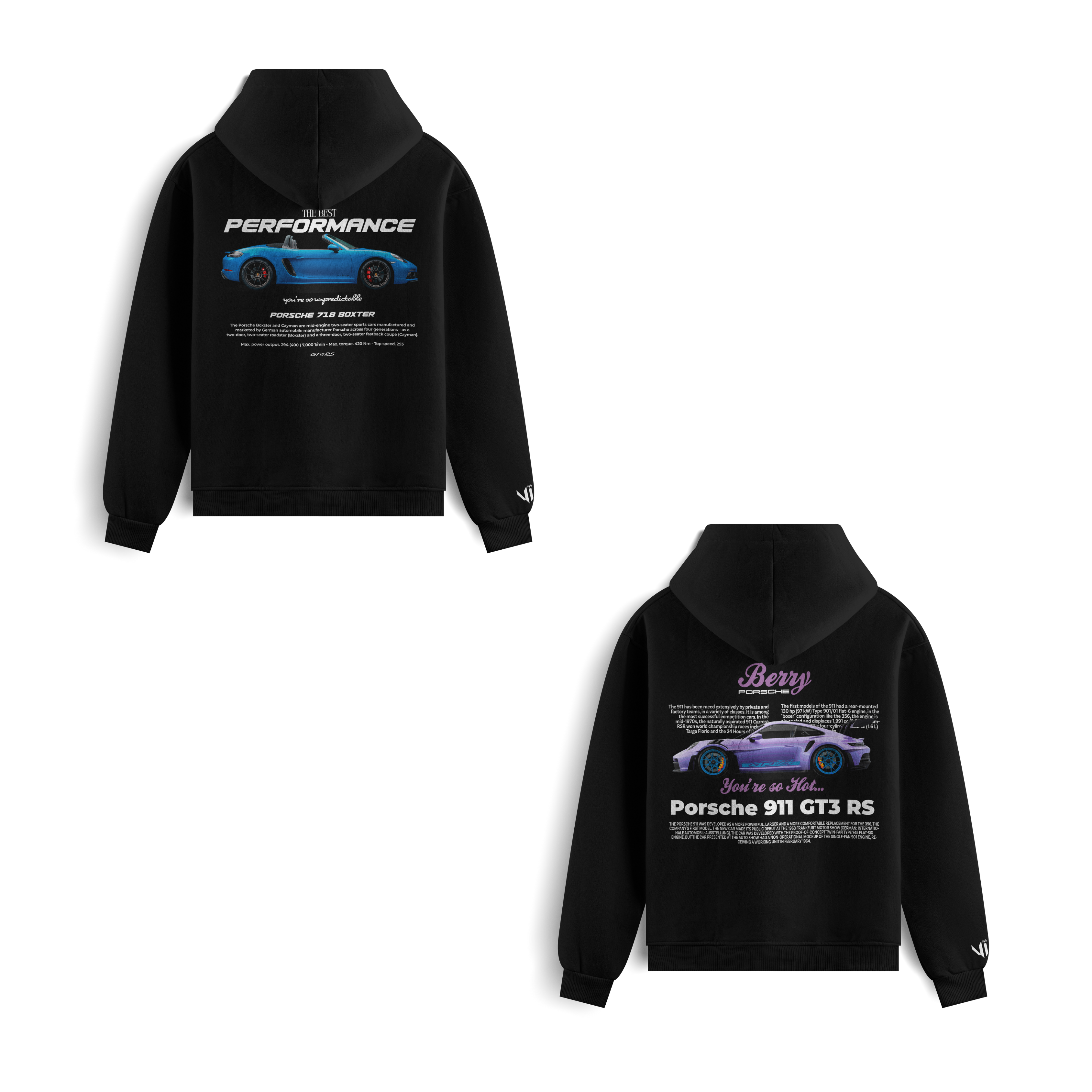 Porsche 718 Boxster and Porsche Berry sweatshirts