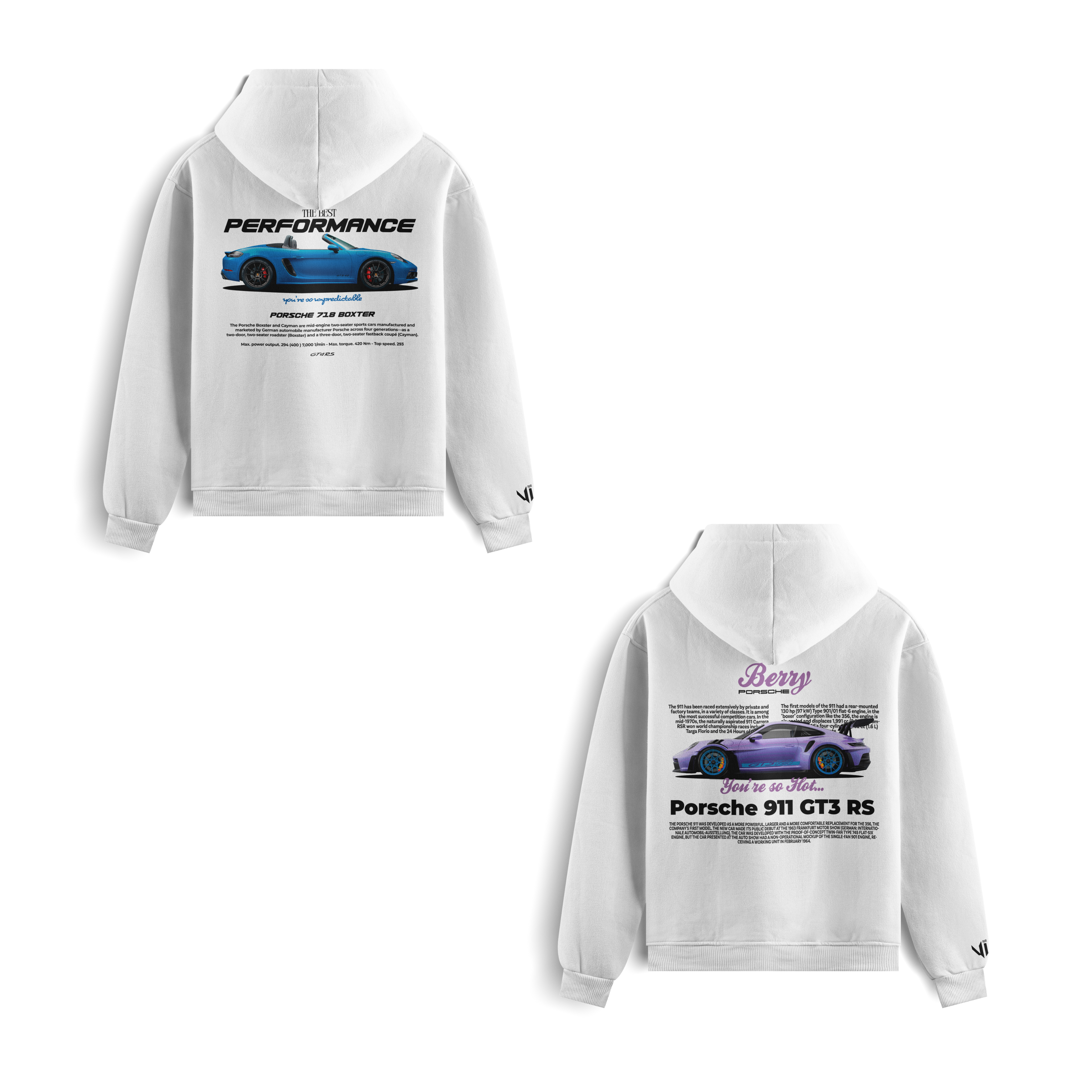 Porsche 718 Boxster and Porsche Berry sweatshirts