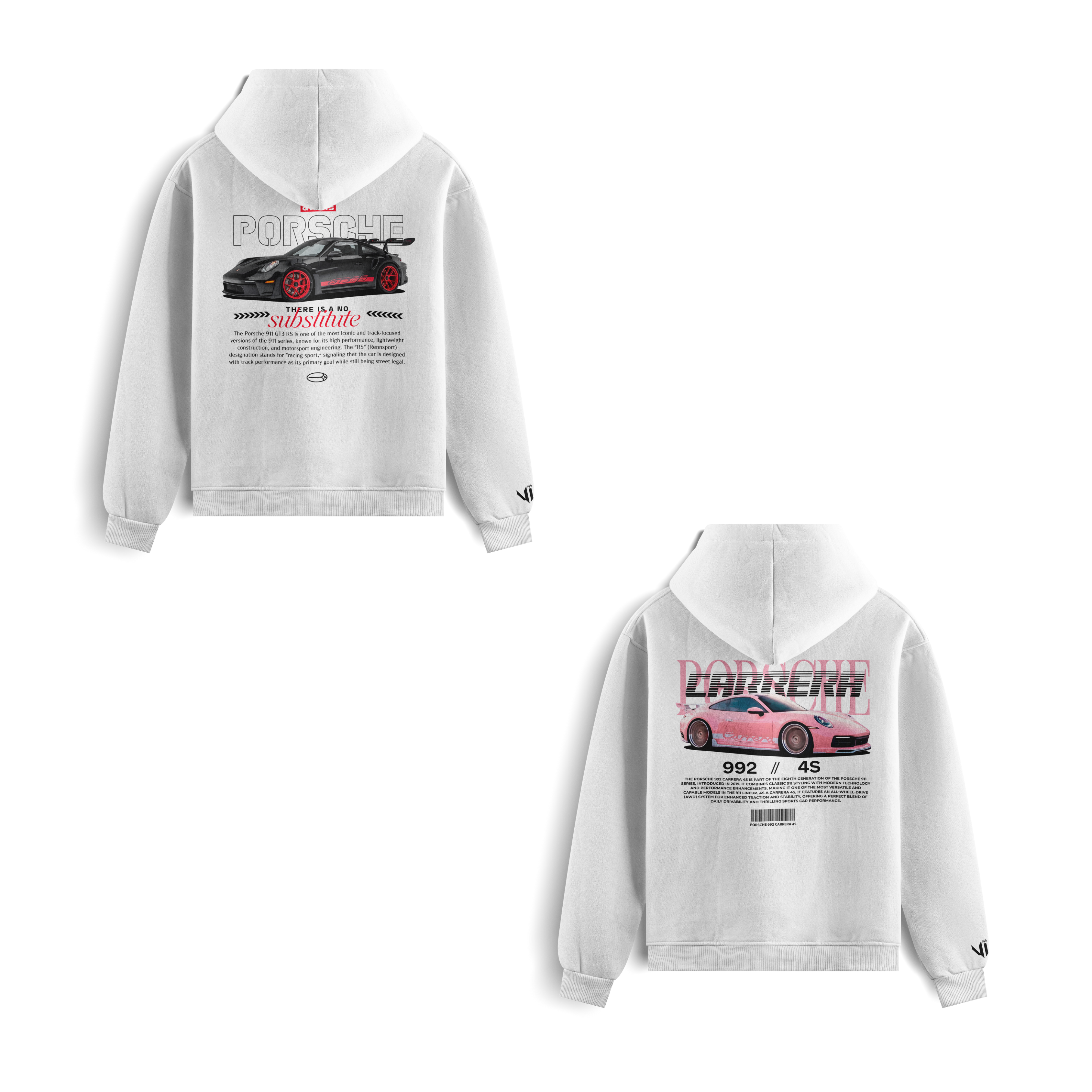 Porsche No Substitute and Porsche Carrera Pink Hoodies
