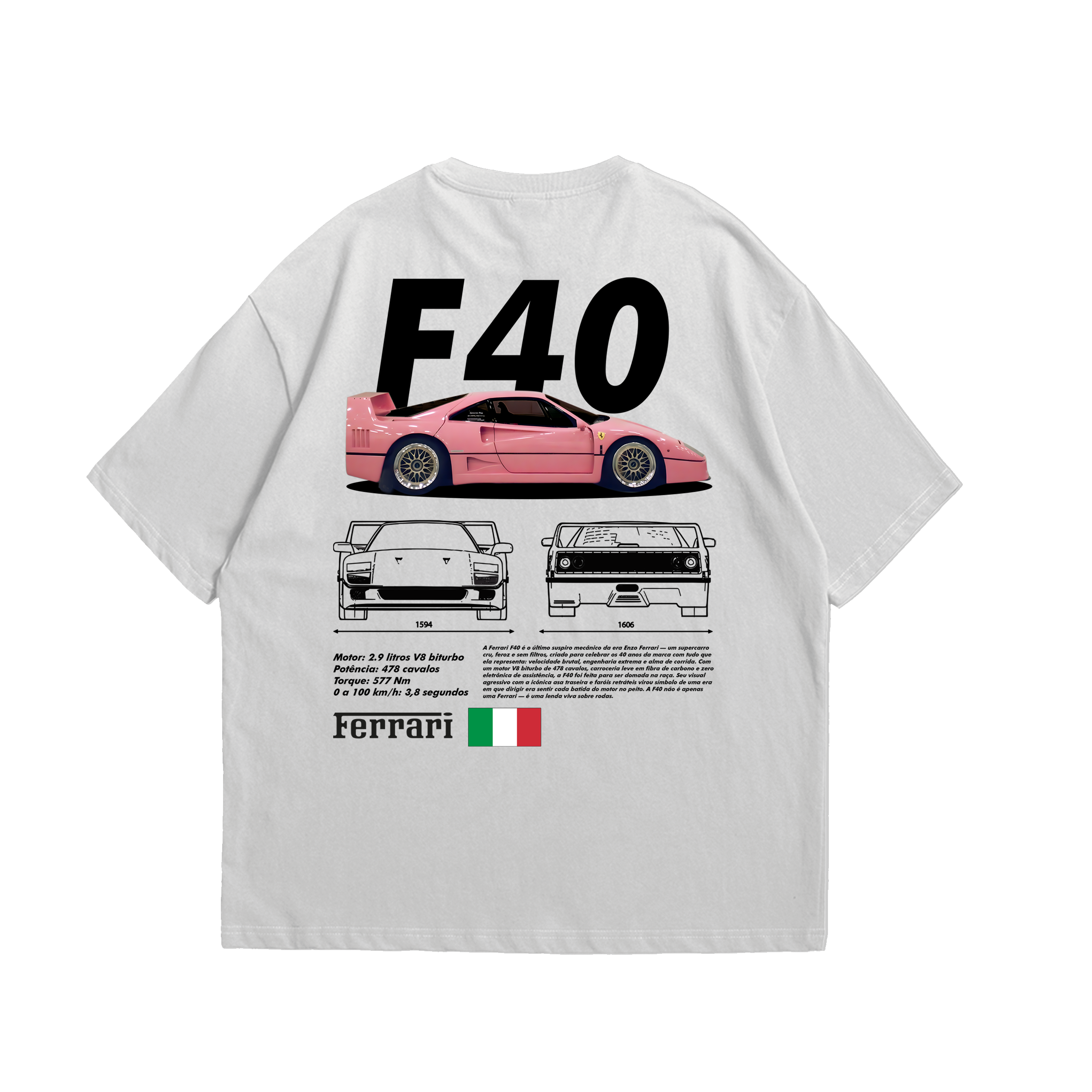 Camiseta Oversized Ferrari F40 Pink