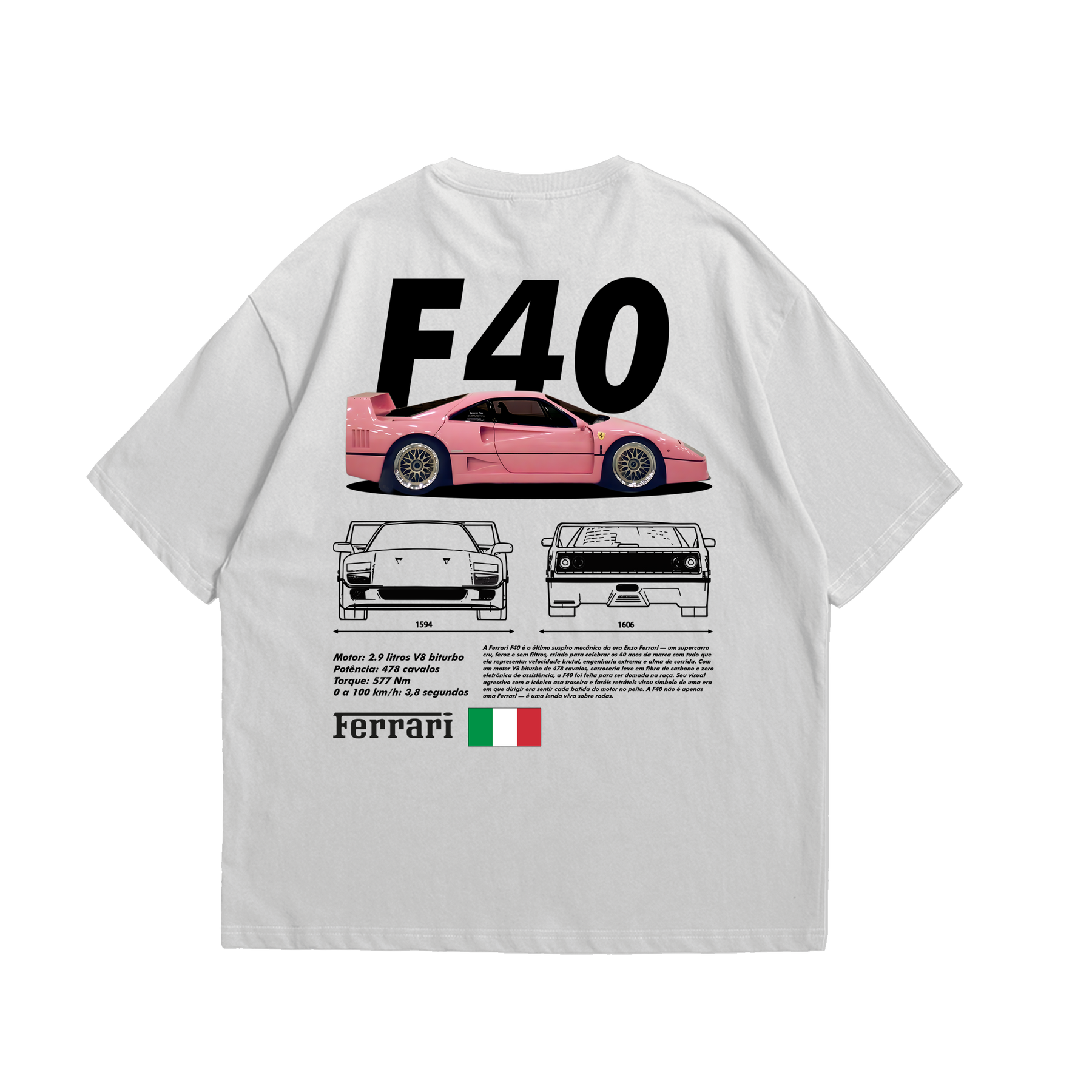 Camiseta Oversized Ferrari F40 Pink