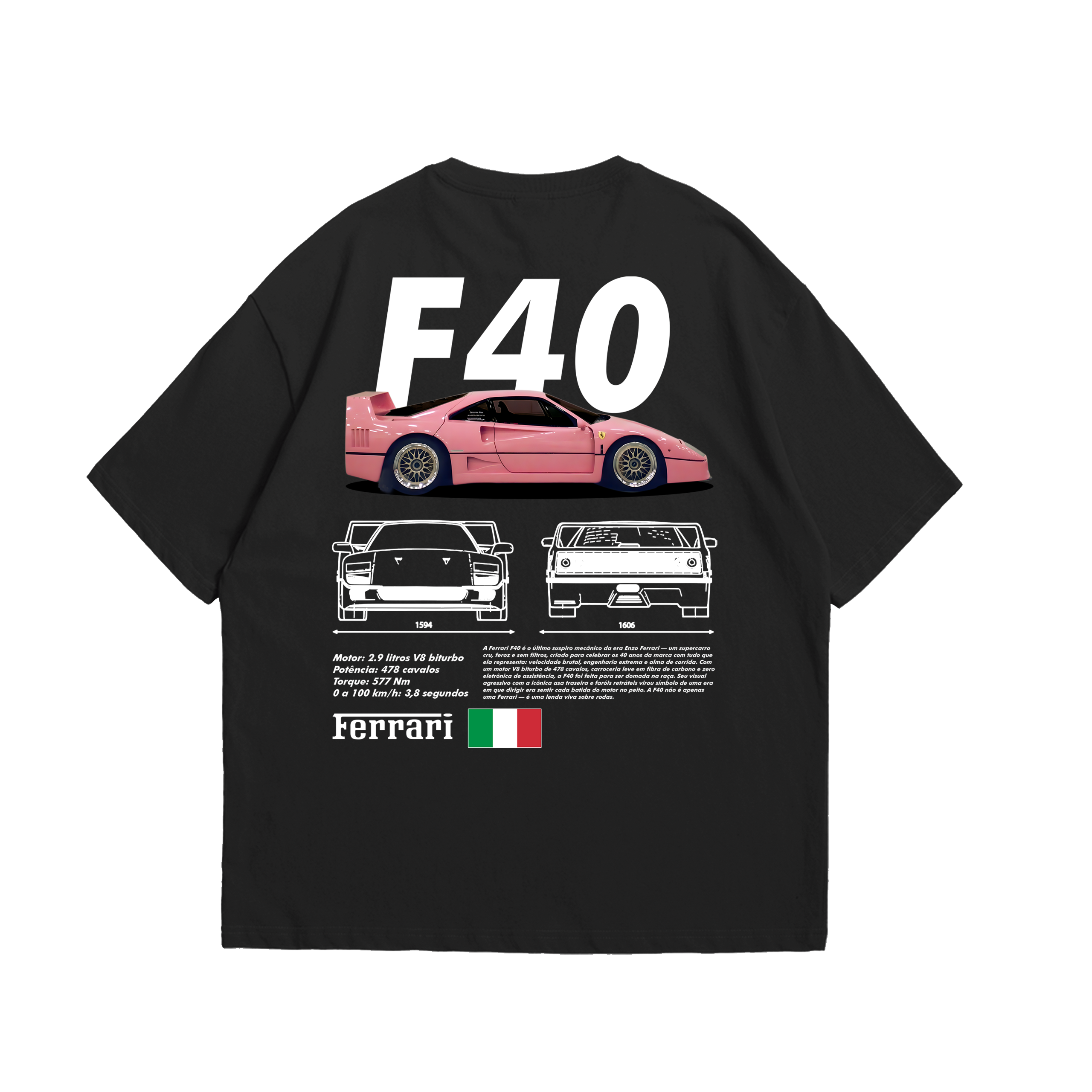 Camiseta Oversized Ferrari F40 Pink