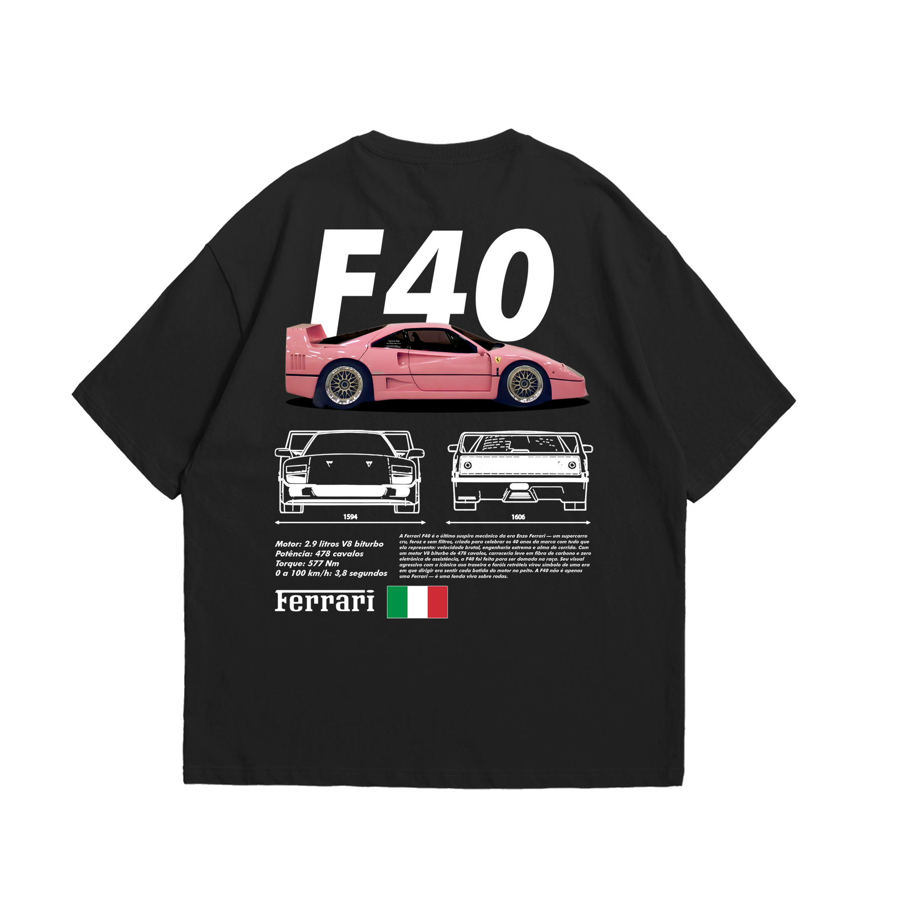 Camiseta Oversized Ferrari F40 Pink