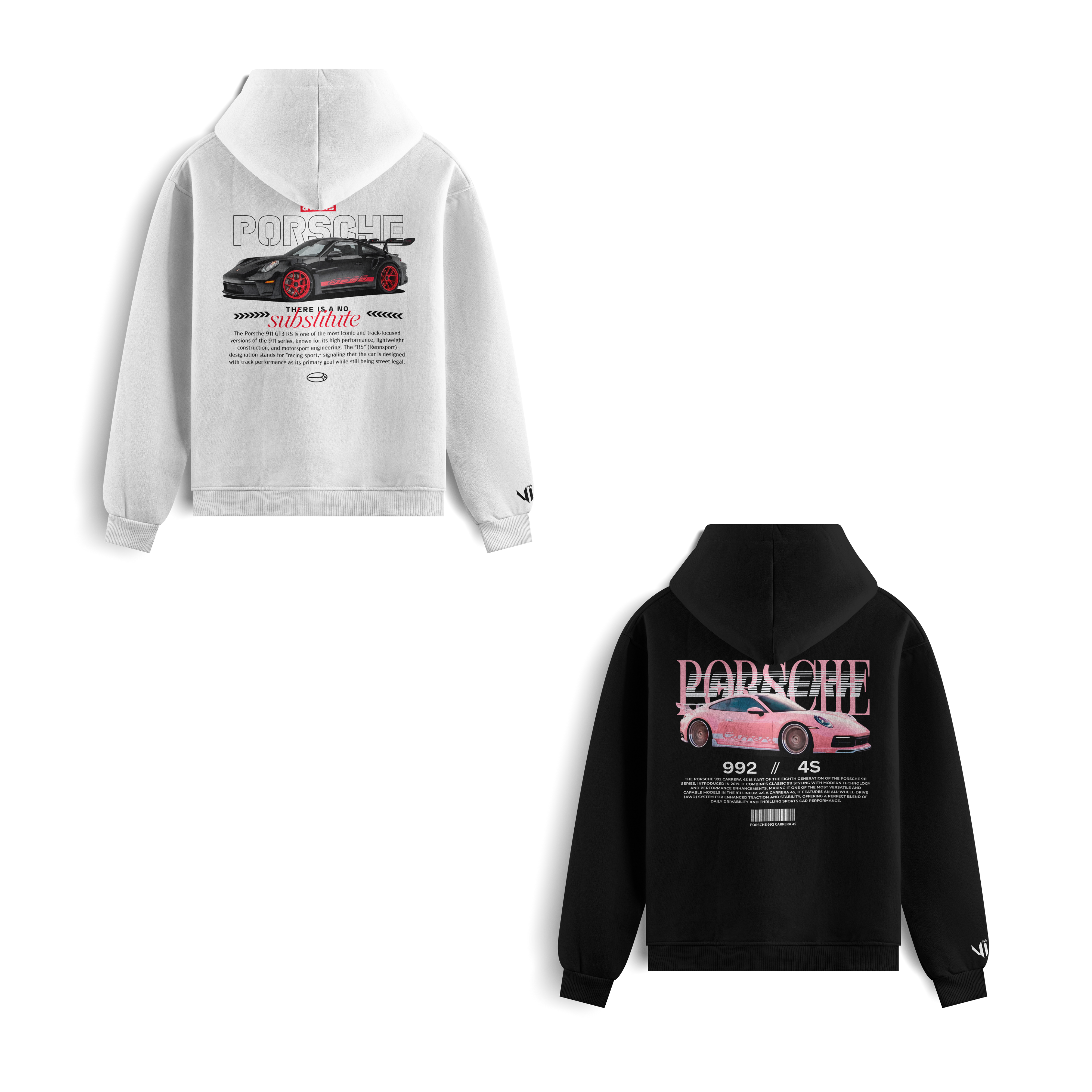 Porsche No Substitute and Porsche Carrera Pink Hoodies
