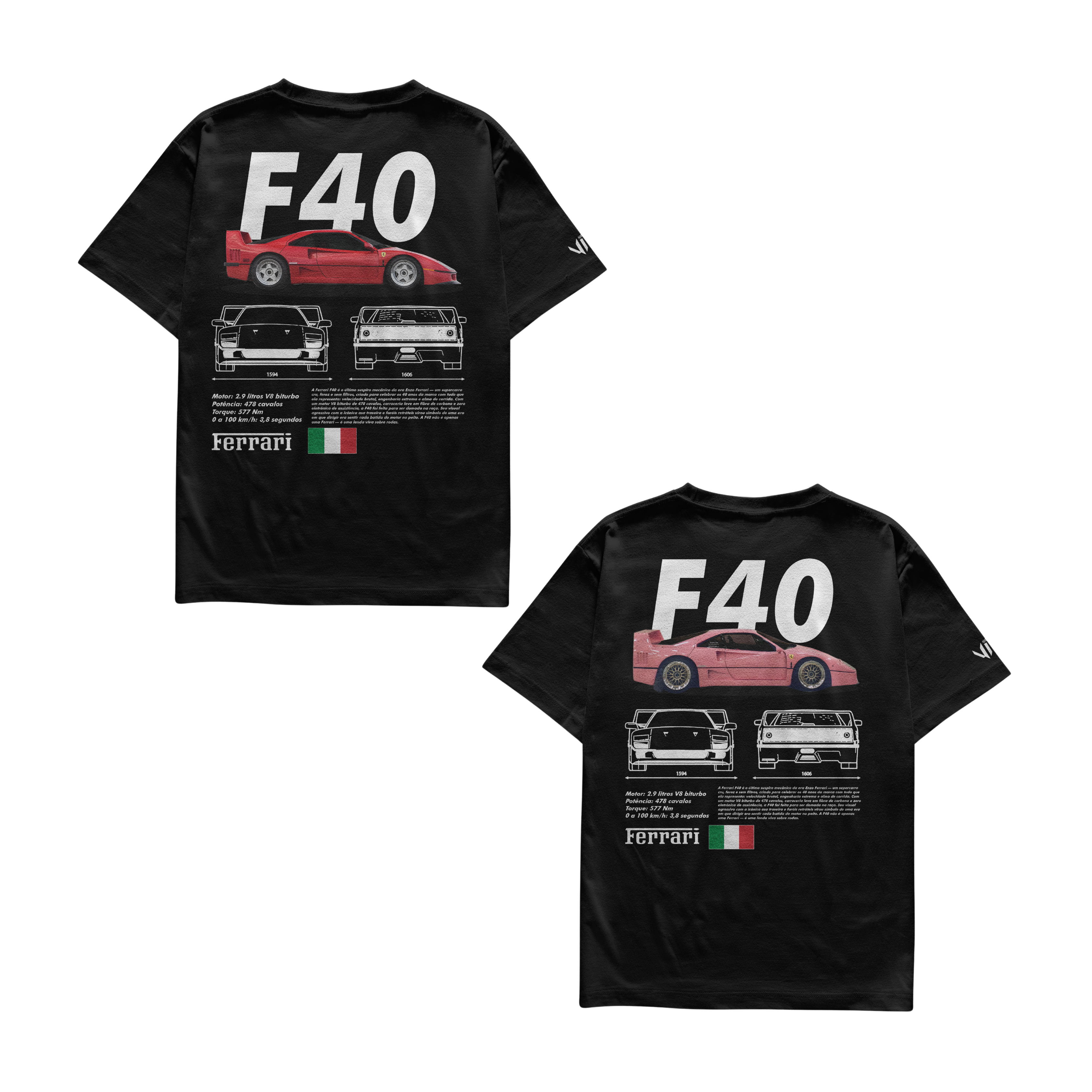 Camiseta Ferrari F40 e Ferrari F40 Pink Casal
